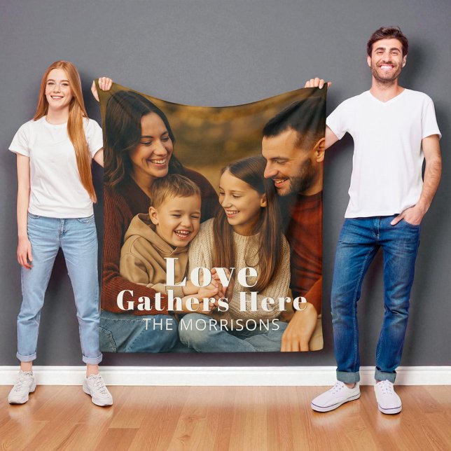Personalised Family Photo Love Gathers Here Fleece Blanket (Creator Uploaded)