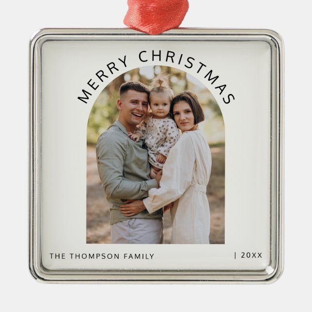 Personalised Family Photo Merry Christmas 2024 Metal Tree Decoration (Front)