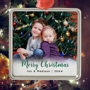 Personalised Family Photo Merry Christmas Metal Tree Decoration