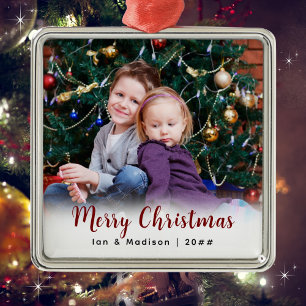 Personalised Family Photo Merry Christmas Metal Tree Decoration