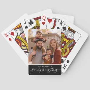 Personalised Family Photo Name Quote Black  Playing Cards