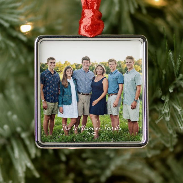 Personalised Family Photo Name Year Christmas Metal Tree Decoration (Tree)