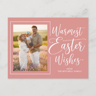 Personalised Family Photo On Coral Pink Easter Postcard