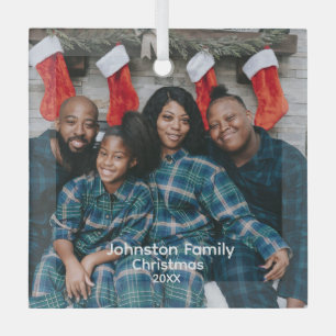 Personalised Family Photo Ornament, Keepsake Glass Tree Decoration