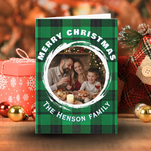 Personalised Family Photo Plaid Pattern Christmas Holiday Card