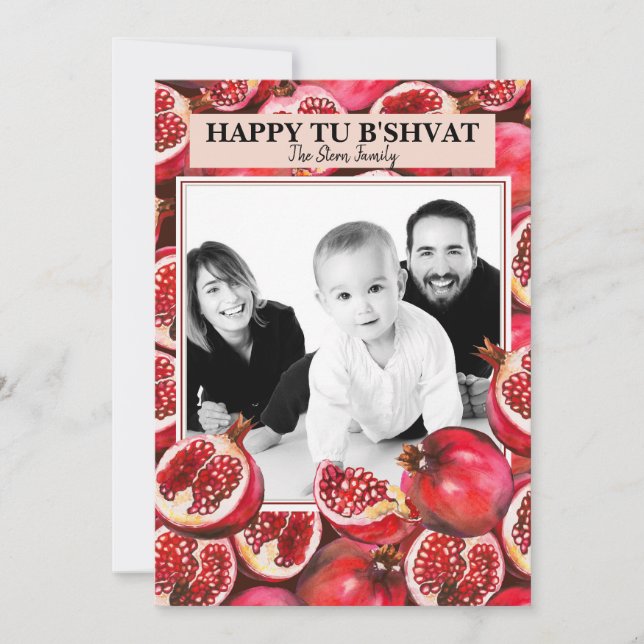Personalised Family Photo Pomegranate Tu B'shvat  Holiday Card (Front)