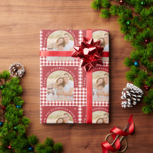 Personalised family photo red Christmas  Wrapping Paper