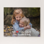 Personalised Family Photo We Love You Dad Jigsaw Puzzle<br><div class="desc">Create your own special jigsaw puzzle by uploading a photo and adding custom text.  Design features the words We (Heart) you!  Add your special person - Grandma & Grandpa,  Mum,  Dad,   etc. Makes an unique gift for birthdays,  holidays,  mother's day/father's day and grandparents day.</div>