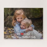 Personalised Family Photo We Love You Mum Jigsaw Puzzle<br><div class="desc">Create your own special jigsaw puzzle by uploading a photo and adding custom text.  Design features the words We (Heart) you!  Add Grandma & Grandpa,  Mum,  Dad,   etc. Makes an unique gift for birthdays,  holidays,  mother's day/father's day and grandparents day.</div>