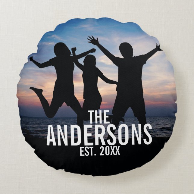 Personalised Family Photo with Family Name Round Cushion (Front)