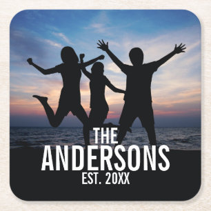 Personalised Family Photo with Family Name Square Paper Coaster