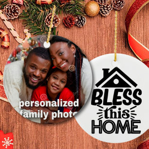 Personalised Family photo with quote Christmas Ceramic Tree Decoration