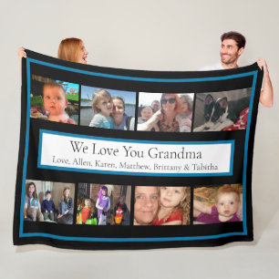 Personalised Family Photos Gifts for Grandma Fleece Blanket