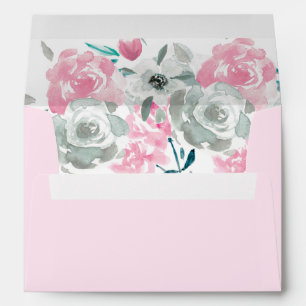 Personalised family Pink Gold Watercolor flowers Envelope