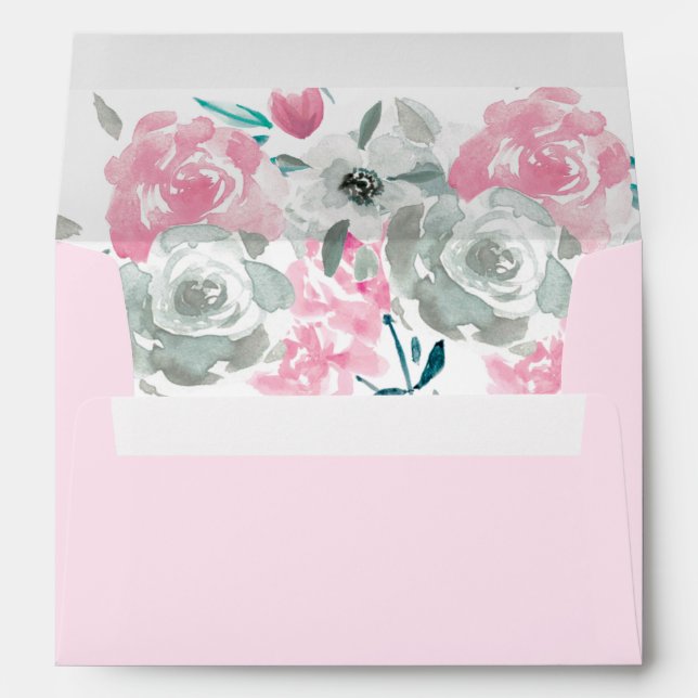 Personalised family Pink Gold Watercolor flowers Envelope (Back (Bottom))