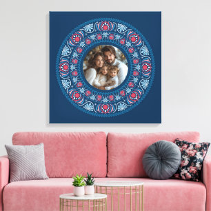 Personalised Family Portrait Blue Festive Mandala Canvas Print