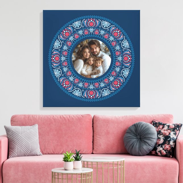 Personalised Family Portrait Blue Festive Mandala Canvas Print (Insitu(LivingRoom))