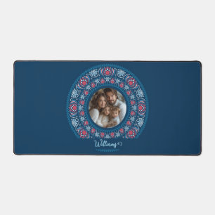 Personalised Family Portrait Blue Festive Mandala Desk Mat