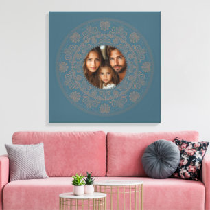 Personalised Family Portrait Gold Rococo Mandala Canvas Print