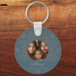 Personalised Family Portrait Gold Rococo Mandala Key Ring