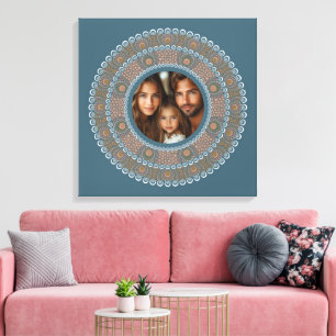 Personalised Family Portrait Teal and Gold Mandala Canvas Print