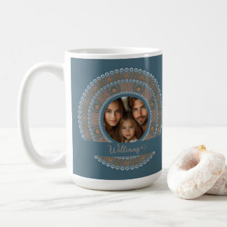Personalised Family Portrait Teal and Gold Mandala Coffee Mug
