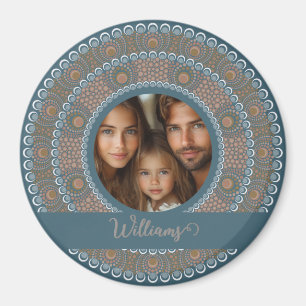 Personalised Family Portrait Teal and Gold Mandala Magnet