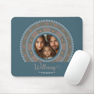 Personalised Family Portrait Teal and Gold Mandala Mouse Pad