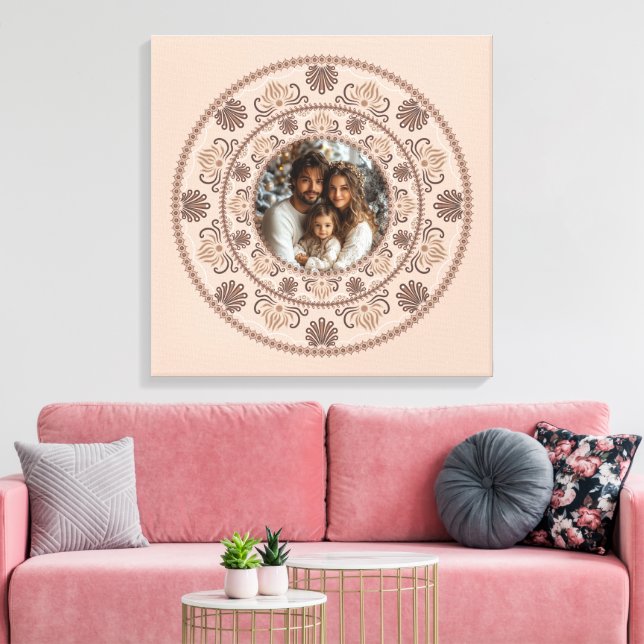 Personalised Family Portrait Warm Neutrals Mandala Canvas Print (Insitu(LivingRoom))
