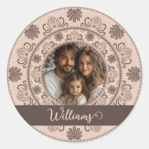 Personalised Family Portrait Warm Neutrals Mandala Classic Round Sticker