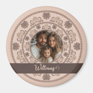Personalised Family Portrait Warm Neutrals Mandala Magnet