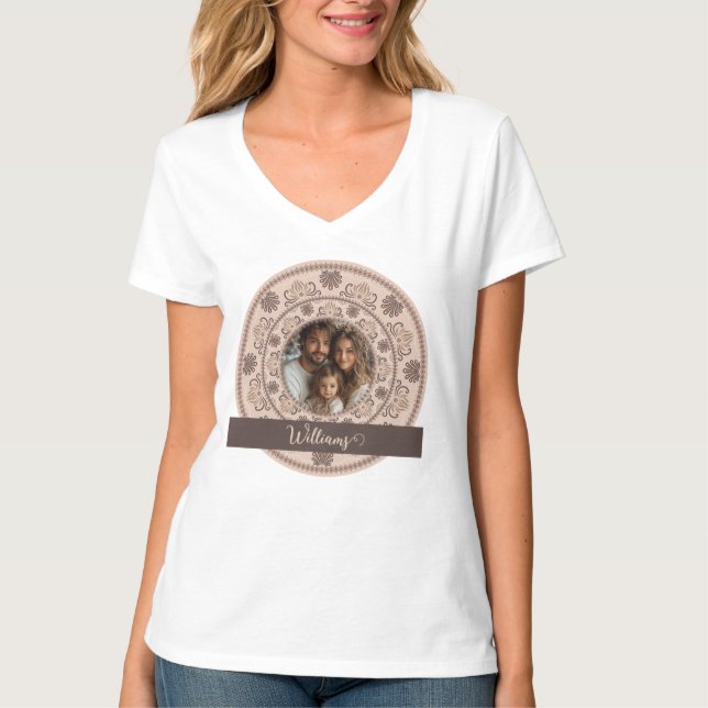 Personalised Family Portrait Warm Neutrals Mandala T-Shirt (Front)