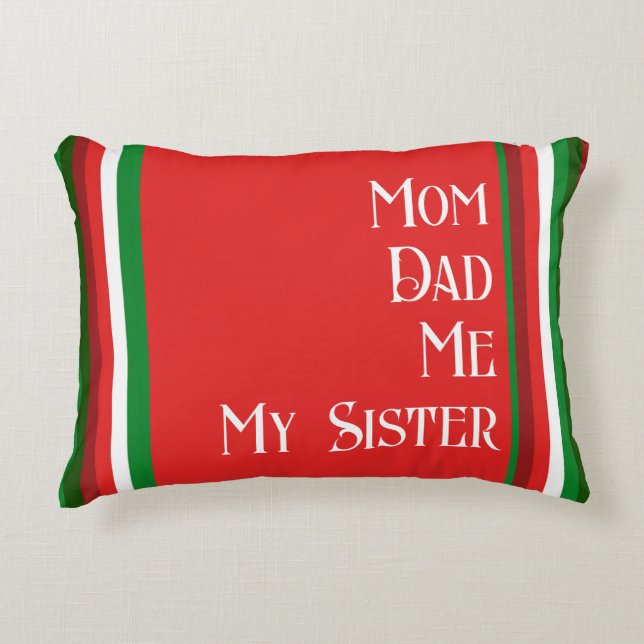 Personalised Family Red, Green, White Christmas Decorative Cushion (Front)