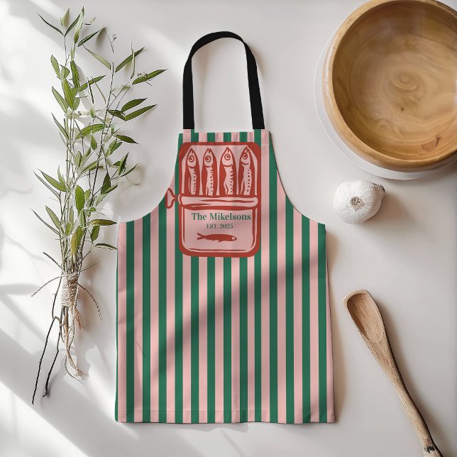 Personalised Family Retro Sardine Tin Stripes Apron (Creator Uploaded)