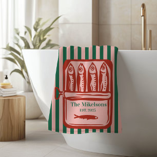 Personalised Family Retro Sardine Tin Stripes Bath Towel