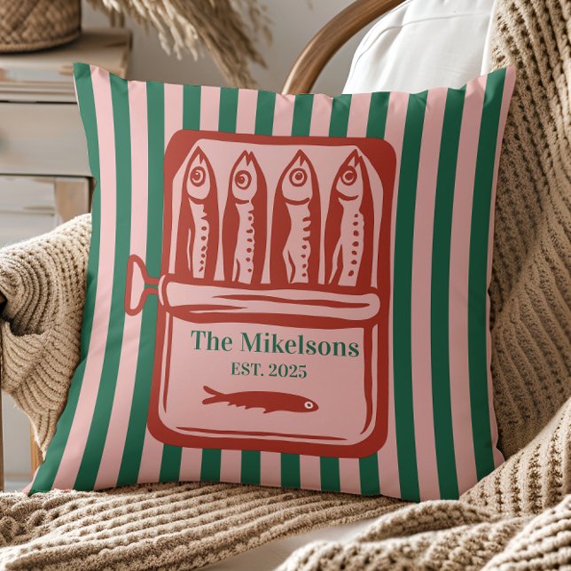 Personalised Family Retro Sardine Tin Stripes Cushion (Creator Uploaded)