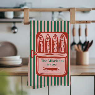 Personalised Family Retro Sardine Tin Stripes Tea Towel