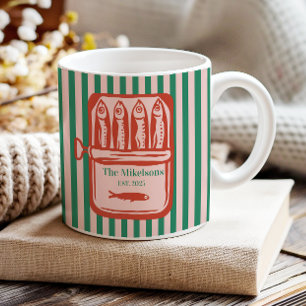 Personalised Family Retro Sardine Tin Stripes Two-Tone Coffee Mug