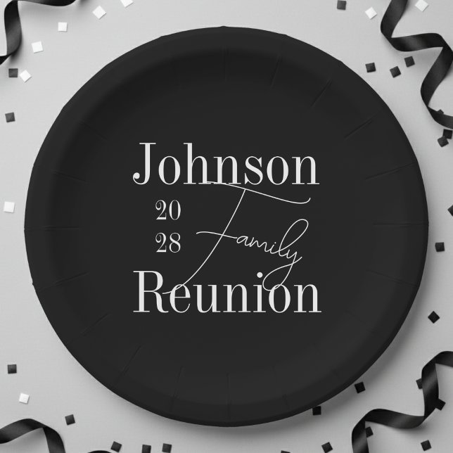 Personalised Family Reunion Black and White Party Paper Plate (Creator Uploaded)
