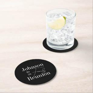 Personalised Family Reunion Black and White Party Round Paper Coaster