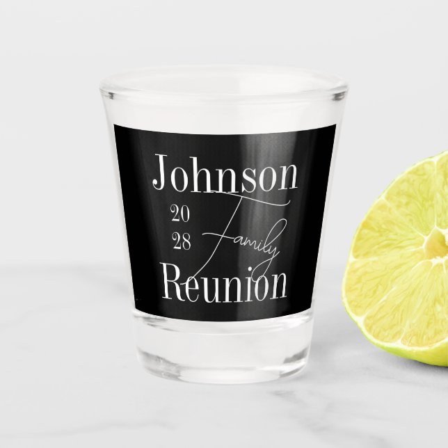 Personalised Family Reunion Black and White Party Shot Glass (Front)