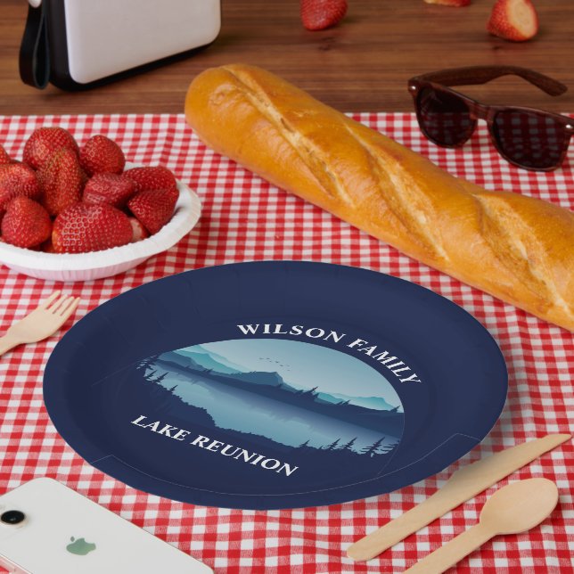 Personalised Family Reunion Blue Lake Vacation Paper Plate (Picnic)