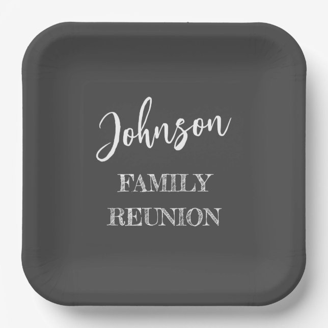 Personalised Family Reunion Charcoal Grey Paper Plate (Front)