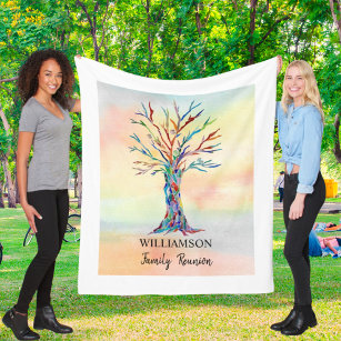 Personalised Family Reunion Colourful Tree  Fleece Blanket