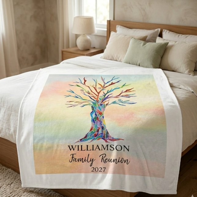 Personalised Family Reunion Rainbow Tree Fleece Blanket (Creator Uploaded)