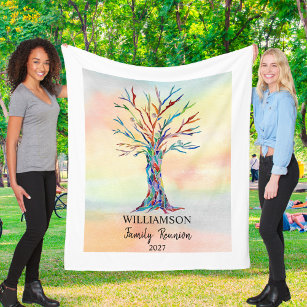 Personalised Family Reunion Rainbow Tree Fleece Blanket
