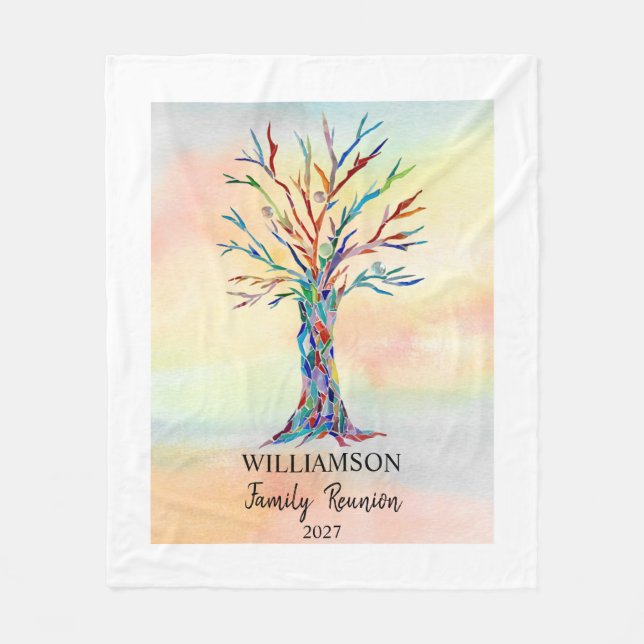 Personalised Family Reunion Rainbow Tree Fleece Blanket (Front)