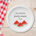 Personalised Family Reunion Red Watermelon Paper Plate<br><div class="desc">Are you planning a family reunion this year? 
These personalised Family Reunion Paper Plates are decorated with watercolor red watermelons and will look great on your celebration table. There are matching paper plates and cups in our store.
Easily customisable.
Original Watercolor © Michele Davies.</div>