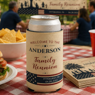 Personalised Family Reunion Rustic Patriotic Seltzer Can Cooler