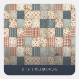 Personalised Family Reunion Vintage Patchwork Square Sticker